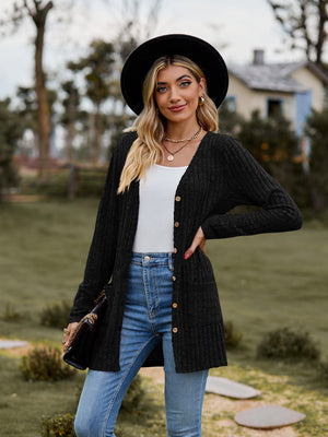Brushed Ribbed Cardigan with Pockets - 7 colors