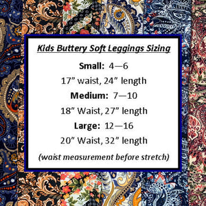 Kids Buttery Soft Leggings - Navy Tan Orange Paisley