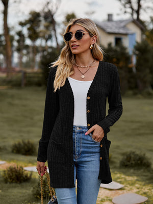 Brushed Ribbed Cardigan with Pockets - 7 colors