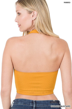 Ribbed Cropped Halter Tank Top / Bralette Zenana 6033