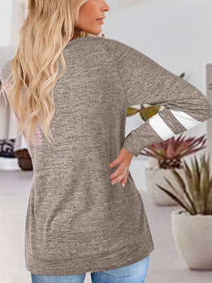 V-Neck Striped Raglan Sleeve Top - 4 colors