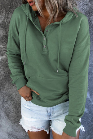Dropped Shoulder Long Sleeve Hoodie with Pocket - 9 colors