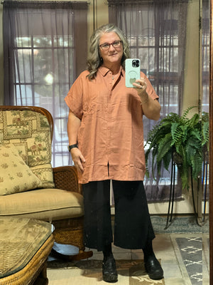 Solid Linen Oversize Fit Buttoned Top Marsala