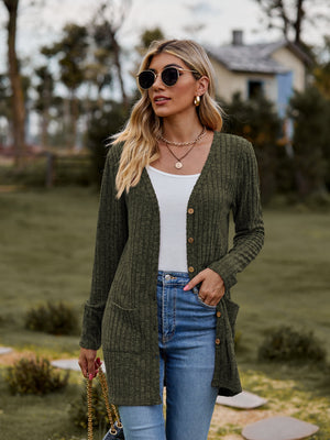 Brushed Ribbed Cardigan with Pockets - 7 colors