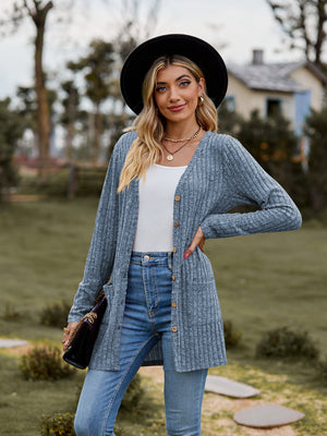 Brushed Ribbed Cardigan with Pockets - 7 colors
