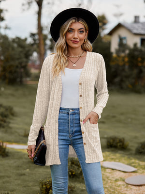 Brushed Ribbed Cardigan with Pockets - 7 colors