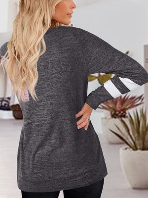V-Neck Striped Raglan Sleeve Top - 4 colors