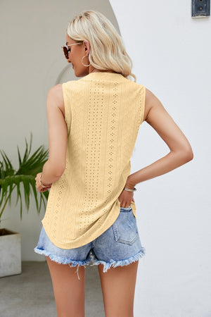 Notched Neck Curved Hem Eyelet Tank - 8 colors