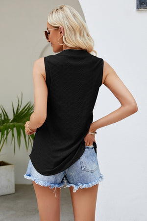 Notched Neck Curved Hem Eyelet Tank - 8 colors