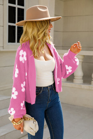 Floral Open Front Fuzzy Cardigan - 5 colors