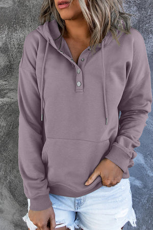 Dropped Shoulder Long Sleeve Hoodie with Pocket - 9 colors