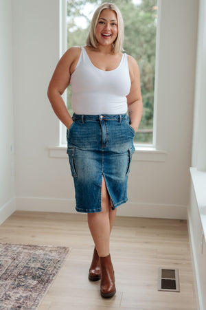 RISEN High Waist Always Be There Cargo Denim Skirt