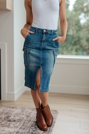 RISEN High Waist Always Be There Cargo Denim Skirt