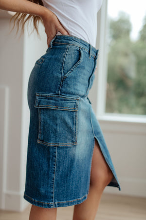 RISEN High Waist Always Be There Cargo Denim Skirt
