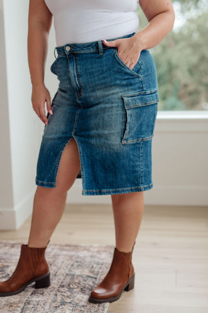 RISEN High Waist Always Be There Cargo Denim Skirt