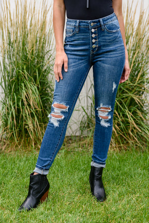 Judy Blue High Waist Button Fly Distressed Skinny Jean