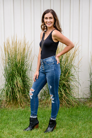 Judy Blue High Waist Button Fly Distressed Skinny Jean