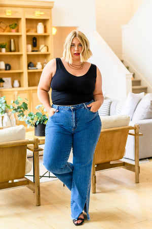 RISEN High Waist Split Hem Straight Leg Jeans