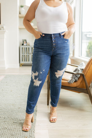 Judy Blue High Waist Button Fly Distressed Boyfriend Jeans - size 24