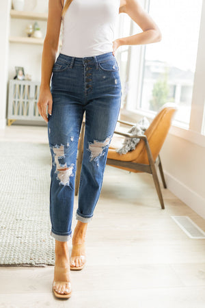 Judy Blue High Waist Button Fly Distressed Boyfriend Jeans - size 24