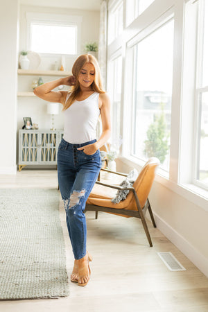 Judy Blue High Waist Button Fly Distressed Boyfriend Jeans - size 24