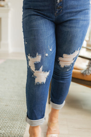 Judy Blue High Waist Button Fly Distressed Boyfriend Jeans - size 24
