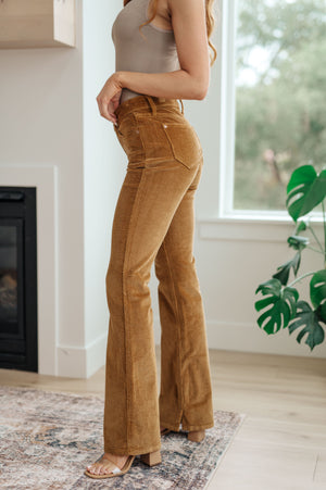 Judy Blue Mid Rise Bootcut Corduroy Pants in Camel