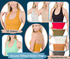 Ribbed Cropped Halter Tank Top / Bralette Zenana 6033