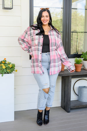 Go For It Oversize Plaid Flannel Shacket In Pink