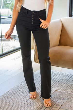 Judy Blue High Waist Button Fly Bootcut Jeans in Black - size 24