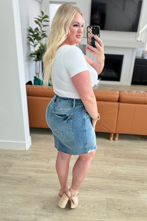 Judy Blue High Rise Rigid Distressed Magic Denim Skirt