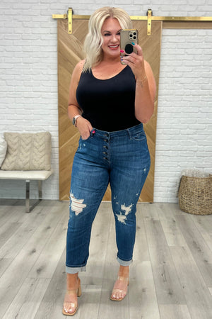 Judy Blue High Waist Button Fly Distressed Boyfriend Jeans - size 24