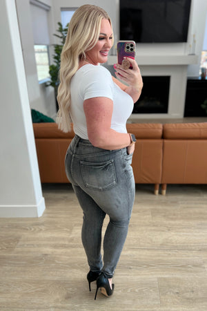 Judy Blue High Waist Tummy Control Release Hem Skinny in Washed Out Gray