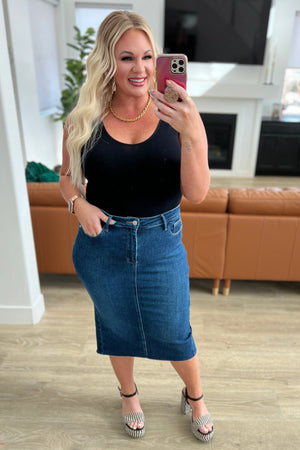 Judy Blue High Rise Non Distressed Denim Midi Skirt