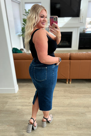 Judy Blue High Rise Non Distressed Denim Midi Skirt