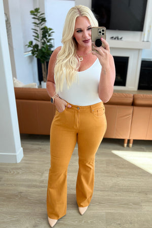 Judy Blue High Waist Control Top Flare Jeans in Marigold