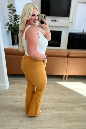 Judy Blue High Waist Control Top Flare Jeans in Marigold