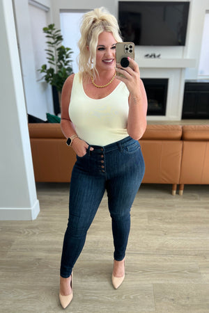 Judy Blue High Waist Hand Sanded Resin Button Fly Skinny Jeans