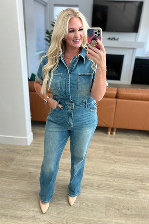 Judy Blue High Waist Sylvia Short Sleeve Denim Jumpsuit
