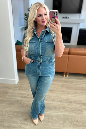 Judy Blue High Waist Sylvia Short Sleeve Denim Jumpsuit