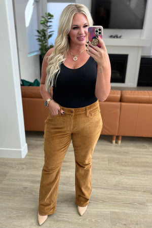 Judy Blue Mid Rise Bootcut Corduroy Pants in Camel