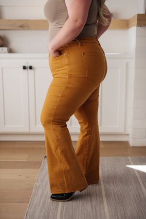 Judy Blue High Waist Control Top Flare Jeans in Marigold