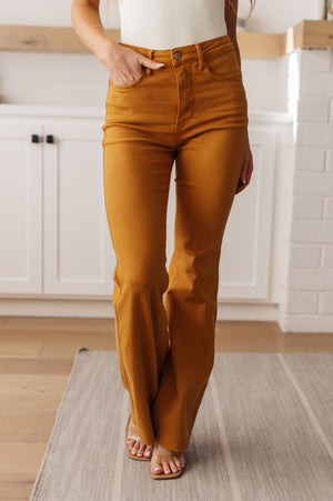 Judy Blue High Waist Control Top Flare Jeans in Marigold