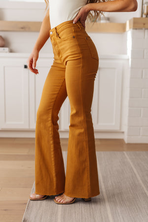 Judy Blue High Waist Control Top Flare Jeans in Marigold