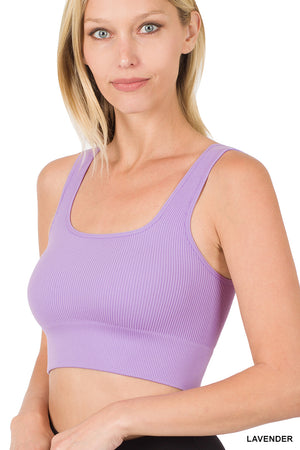 Ribbed Cropped Square Neck Bralette Brami Crop Top by Zenana 54019