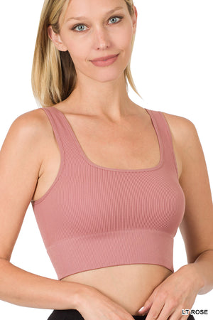 Ribbed Cropped Square Neck Bralette Brami Crop Top by Zenana 54019
