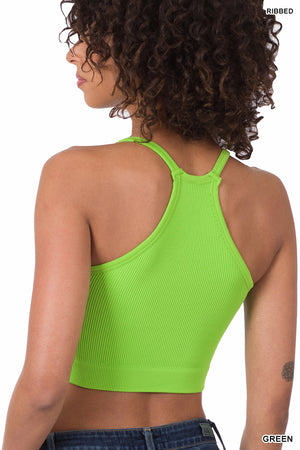 Ribbed Cropped Racerback Cami bralette Brami thin strap by Zenana 6071
