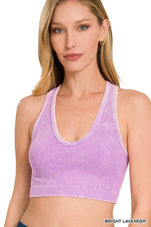 Ribbed Cropped Racerback Mineral Washed Tank Top Brami bralette by Zenana 6128