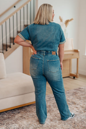 Judy Blue High Waist Sylvia Short Sleeve Denim Jumpsuit