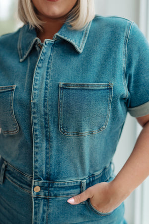 Judy Blue High Waist Sylvia Short Sleeve Denim Jumpsuit